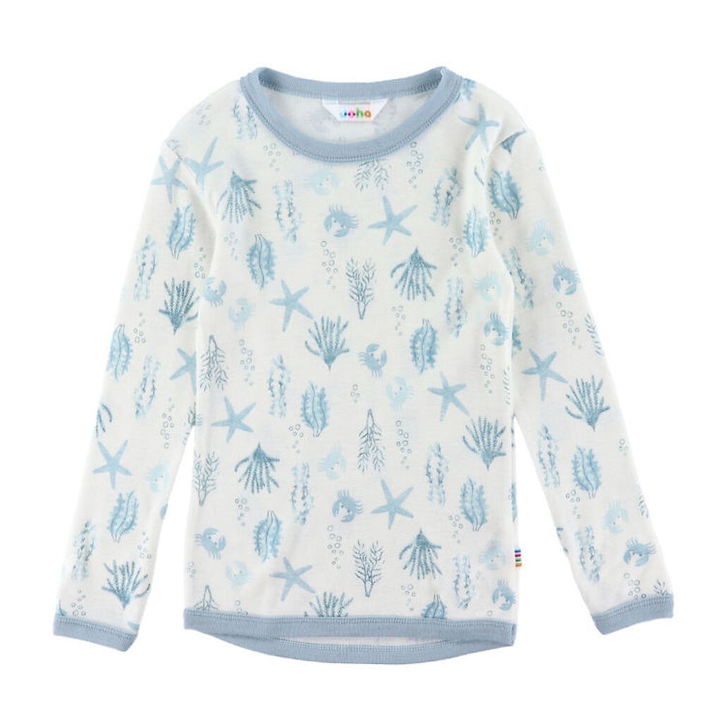 Joha Bluse - Uld - Lyseblå m. Print