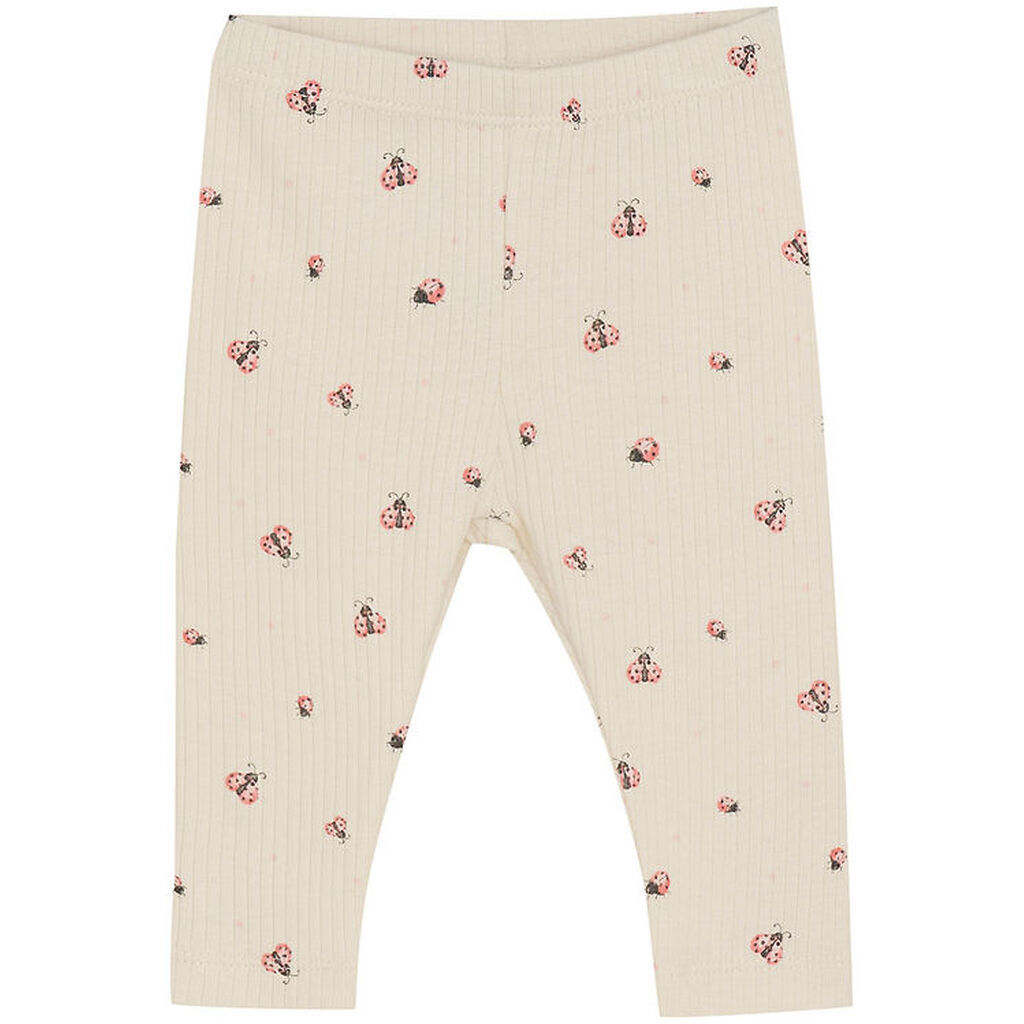 Minymo Leggings - Rib - White Swan m. Mariehøner