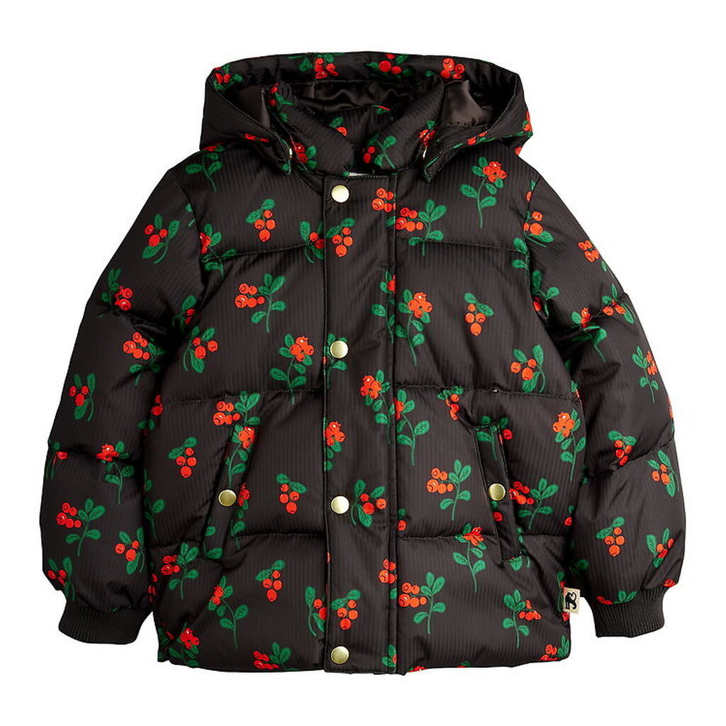 Mini Rodini Dynejakke - Lingonberries Hooded Puffer - Sort