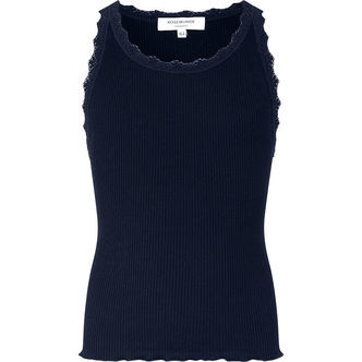 Rosemunde Top - Silke/Bomuld - Rib - Navy m. Blonder