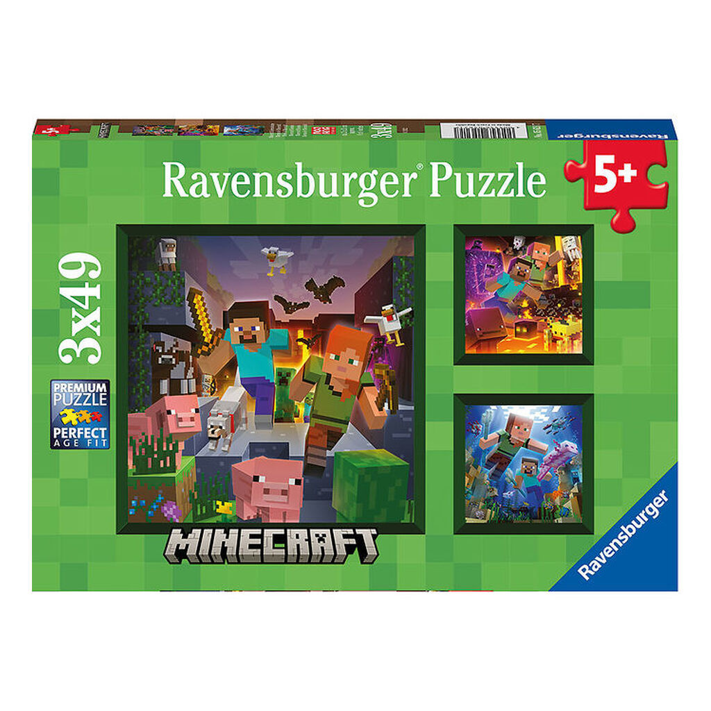 Ravensburger Puslespil - 3x49 Brikker - Minecraft