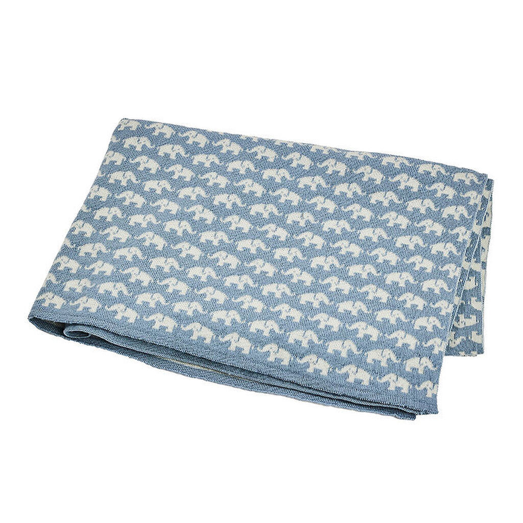 Smallstuff Babytæppe - Uld - 80x100 cm - Elephants - Blå