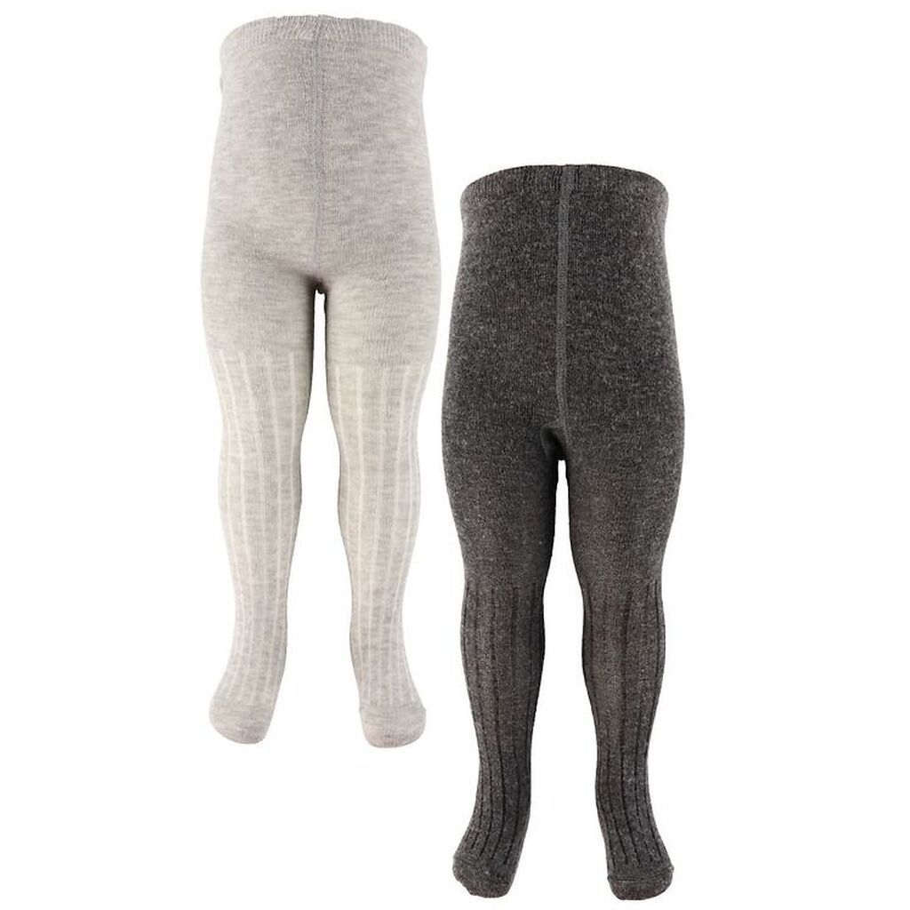 Minymo Strømpebukser - Uld - Rib - 2-Pak - Grey Melange