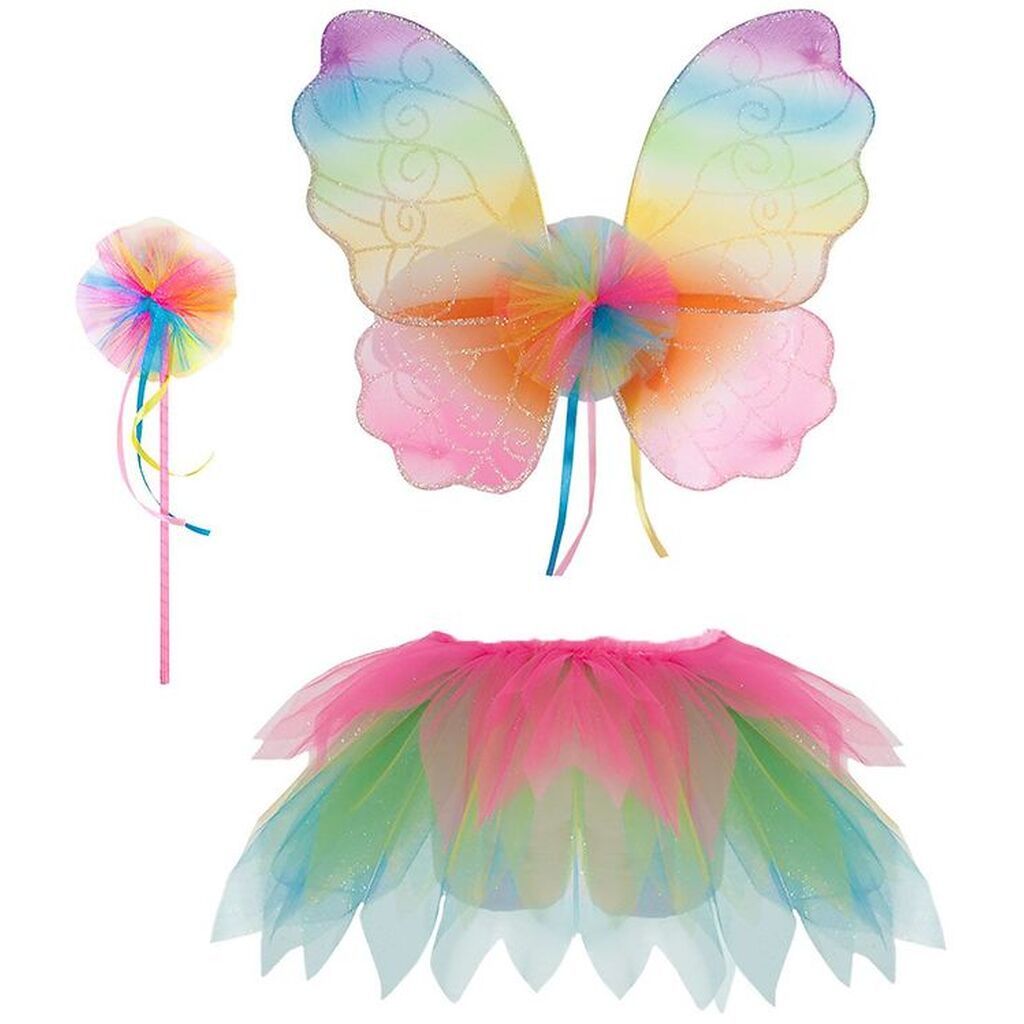 Great Pretenders Udklædning - Fesæt m. Tryllestav - Neon Rainbow