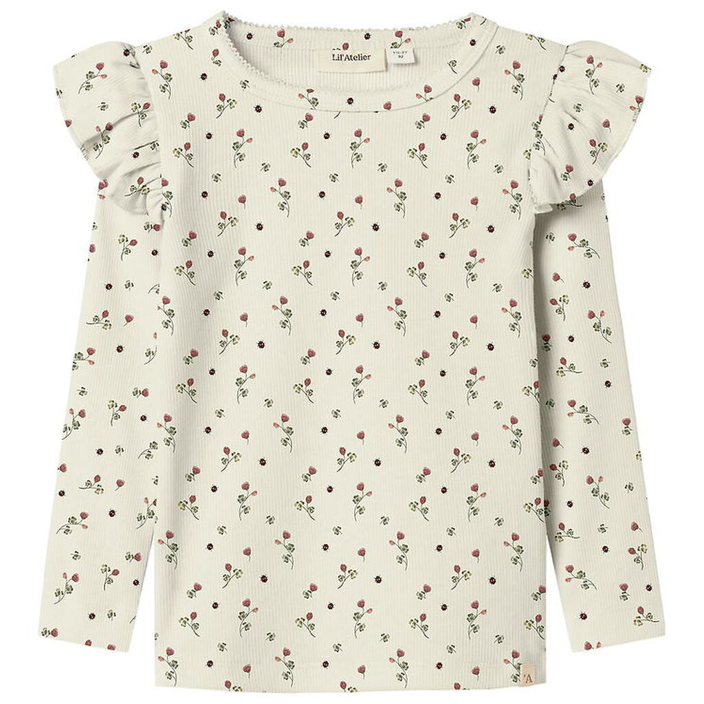 Lil Atelier Bluse - Rib - NmfLavo - Turtledove m. Blomster