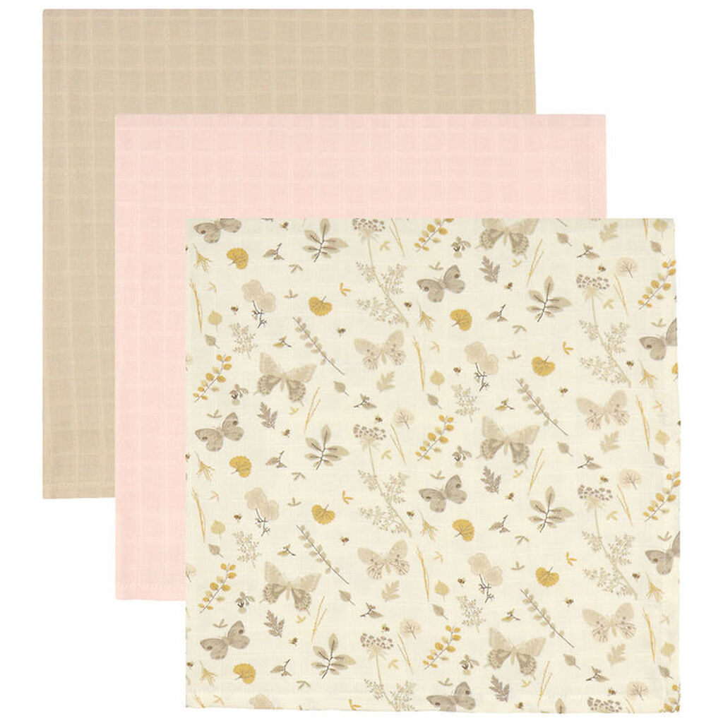 Cam Cam Stofbleer - 70x70 cm - 3-pak - Sommerfugl/Coral/Latte