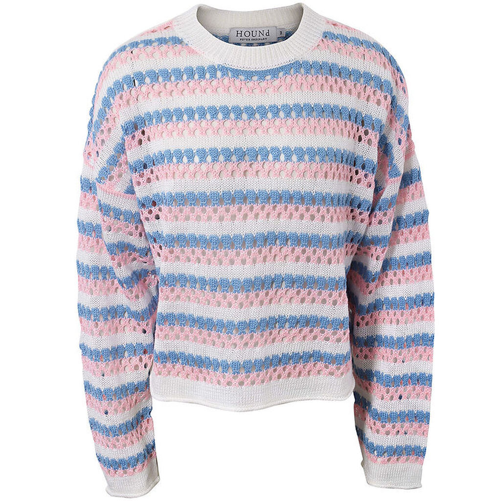 Hound Bluse - Strik - Rosa/Hvid/Blåstribet m. Hulmønster