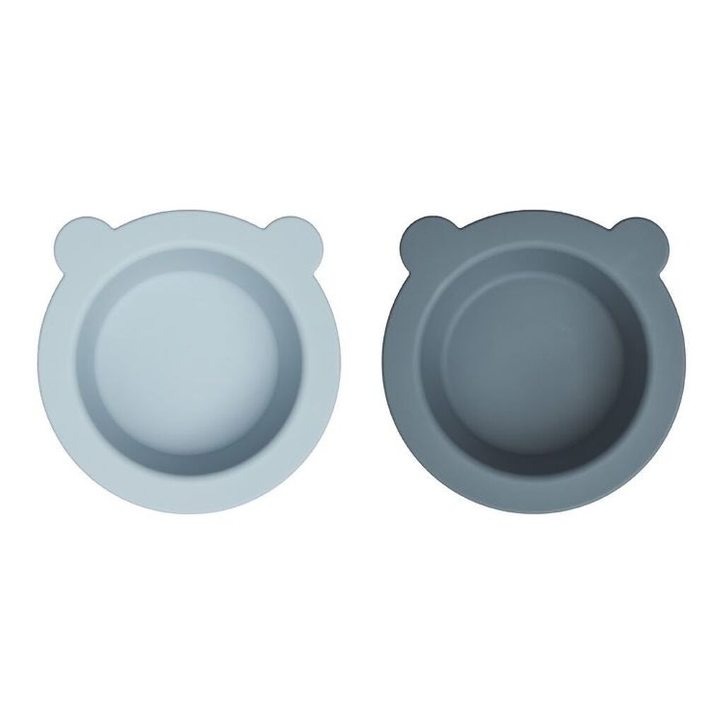 Liewood Skål m. Sugekop - 2-pak - Silikone - Peony - Sea Blue/Wh