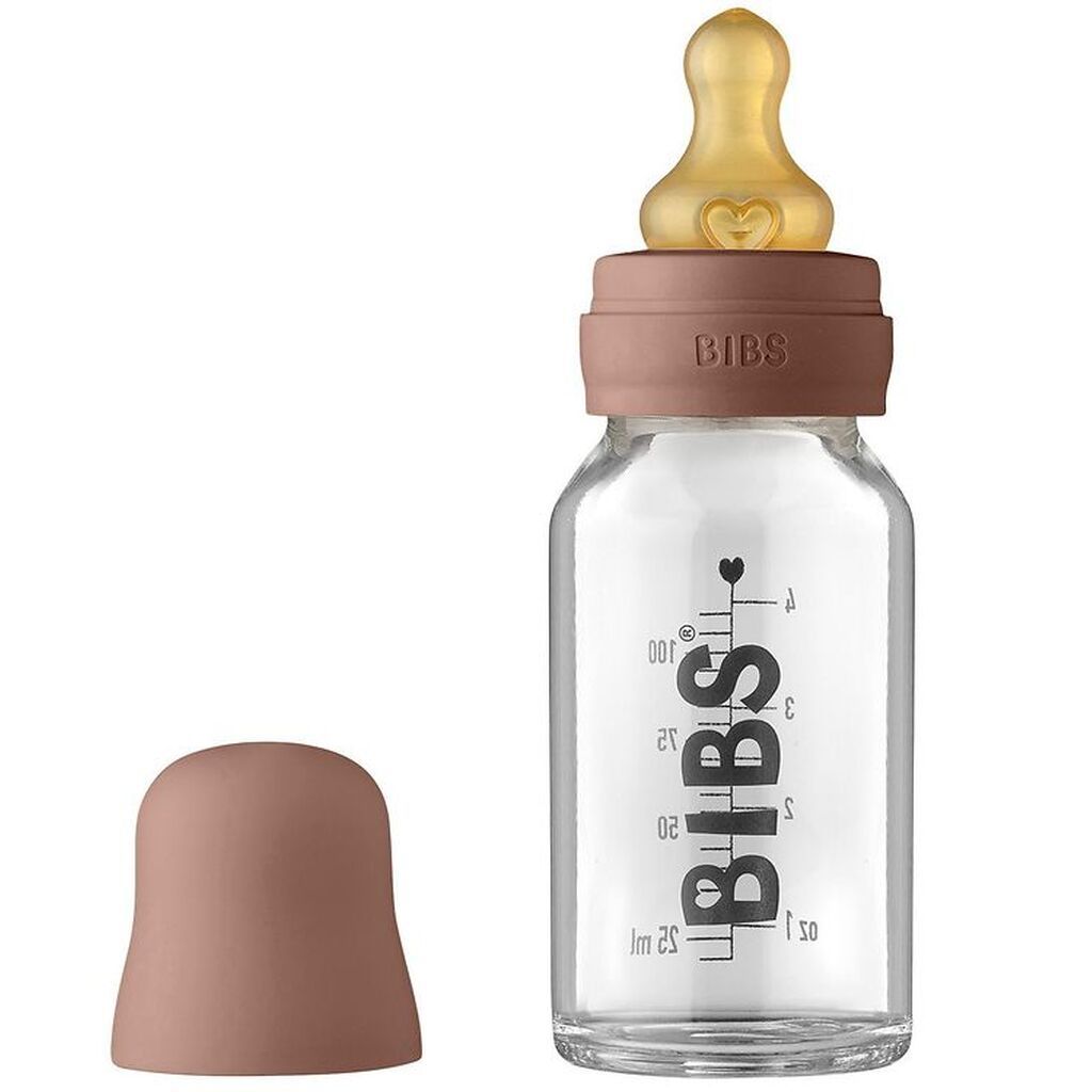 BIBS Sutteflaske - Glas - Slow Flow - 110 ml - Naturgummi - Wood