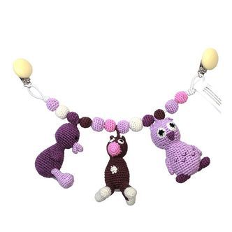 NatureZoo Barnevognskæde - Ugle/Ko/And - Lilla/Lavendel