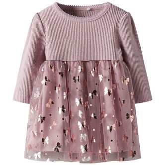 Name It Kjole - Rib/Tyl - NbfRosally - Keepsake Lilac m. Sløjfer