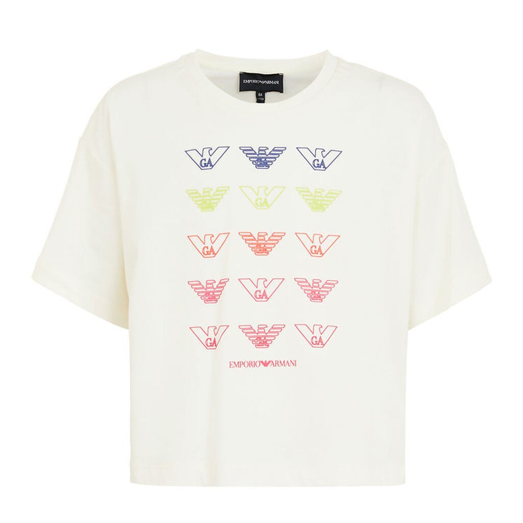 Emporio Armani T-shirt - Cropped - Hvid m. Logoer