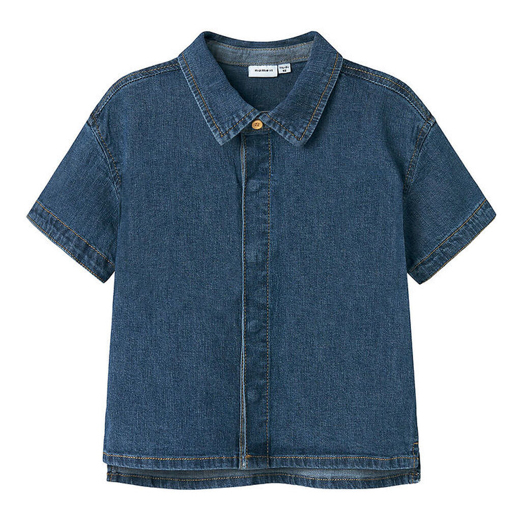 Name It Skjorte k/æ - Hør/Bomuld - NmmPeter - Mørkeblå Denim
