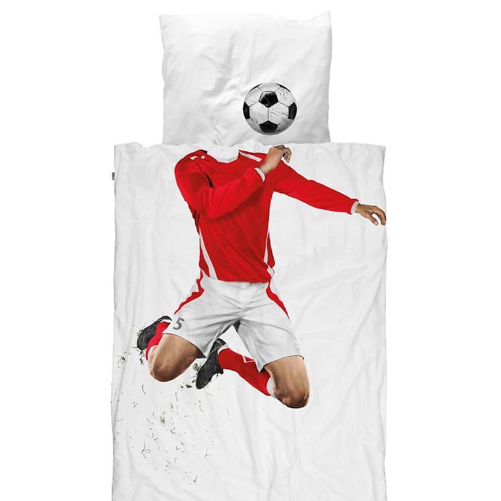 Snurk Sengetøj - Junior - Rød Fodboldspiller