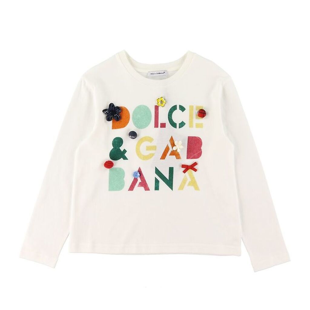 Dolce & Gabbana Bluse - Hvid m. Tekst/Knapper