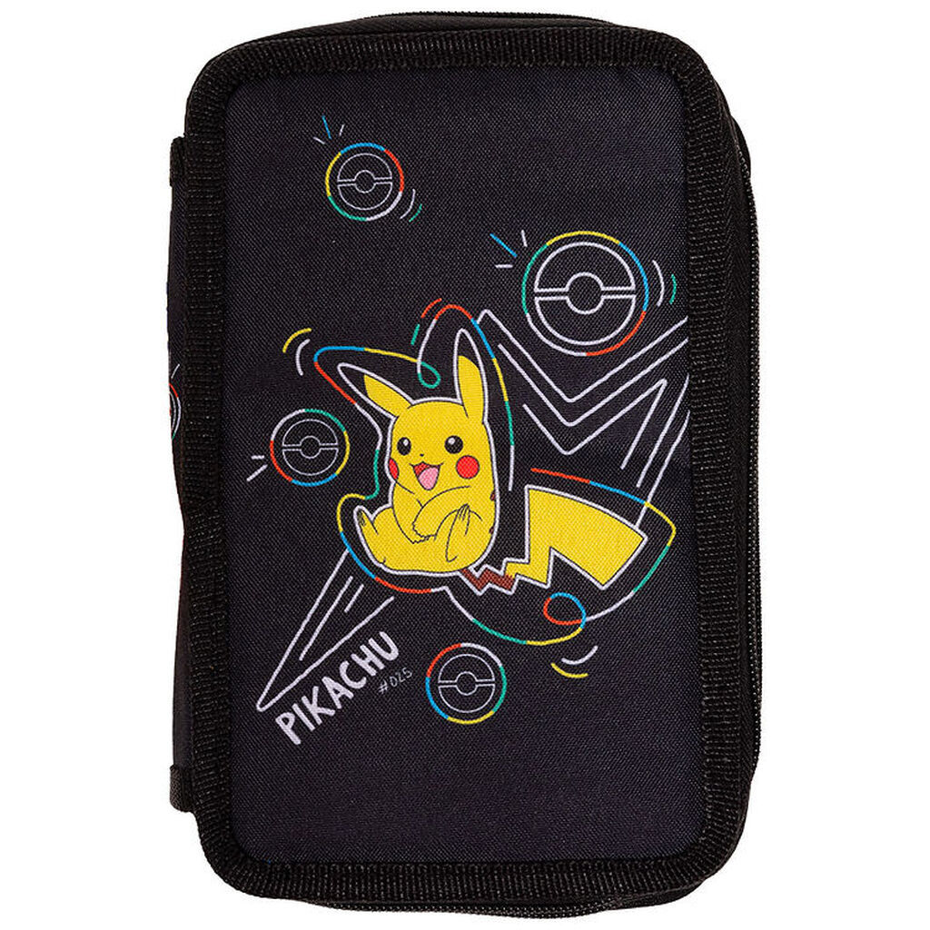 Pokémon Penalhus m. Indhold - Dobbelt - Sort m. Pikachu