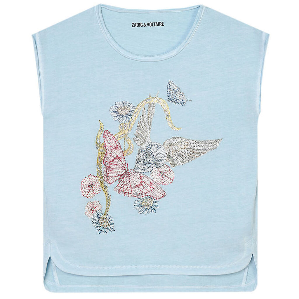 Zadig & Voltaire T-shirt - Angel - Lyseblå m. Blomster/Similist