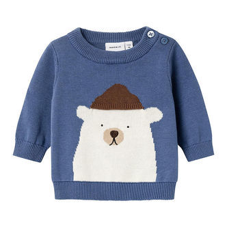 Name It Bluse - Strik - NbmSenis - Bijou Blue m. Isbjørn