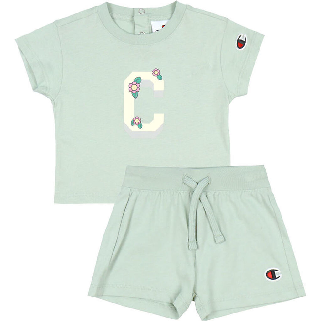 Champion Shortssæt - T-shirt/Shorts - Dusty Green m. Logo