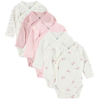 Petit Bateau Slå-om Body l/æ - 5-pak - Hvid/Rosa