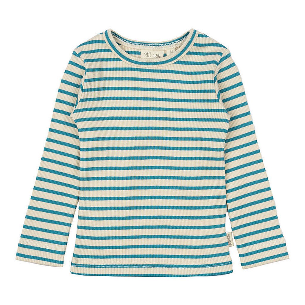 Petit Piao Bluse - Rib - Modal - Turquise/Dark Off White