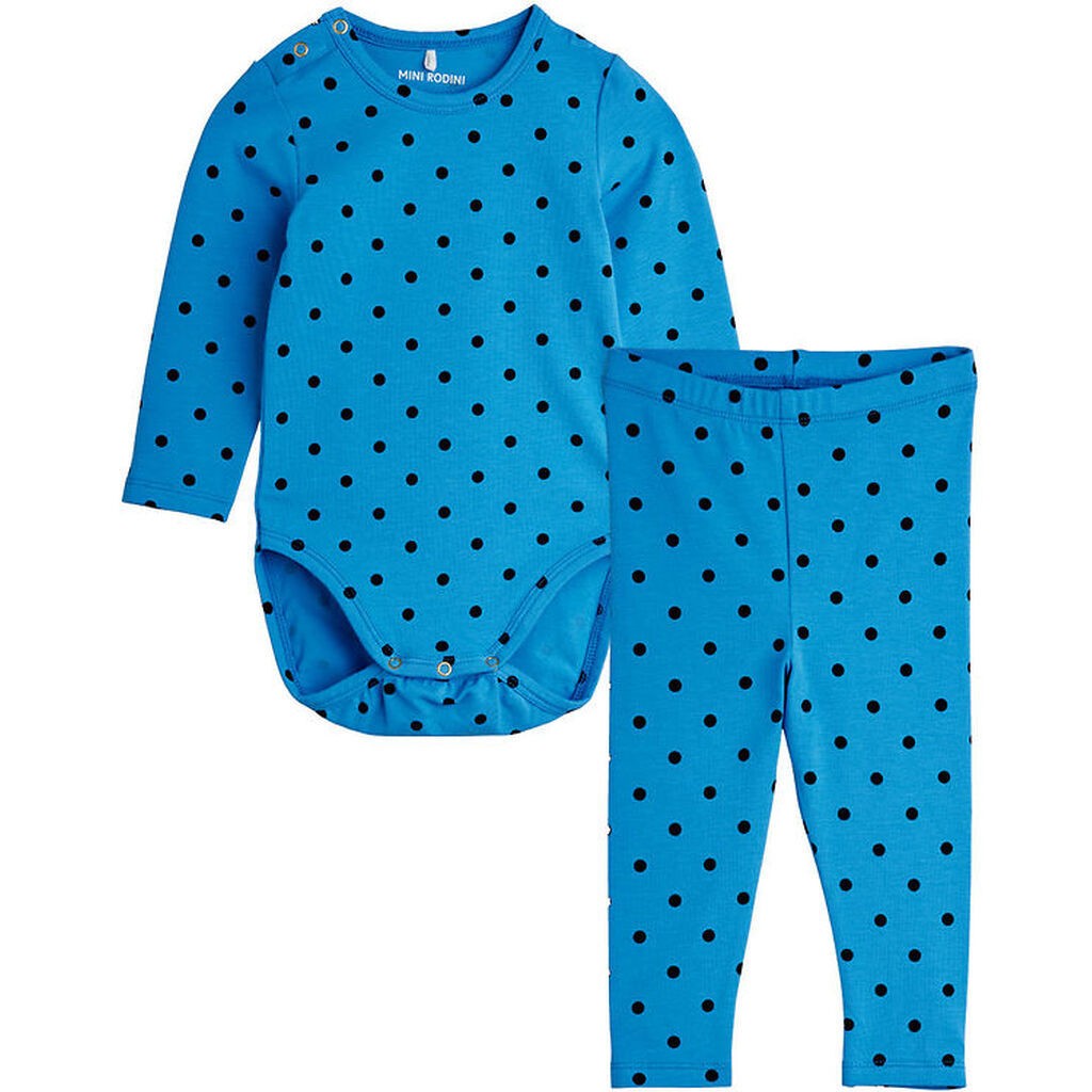 Mini Rodini Sæt - Leggings/Body l/æ - Polka Dots - Blå