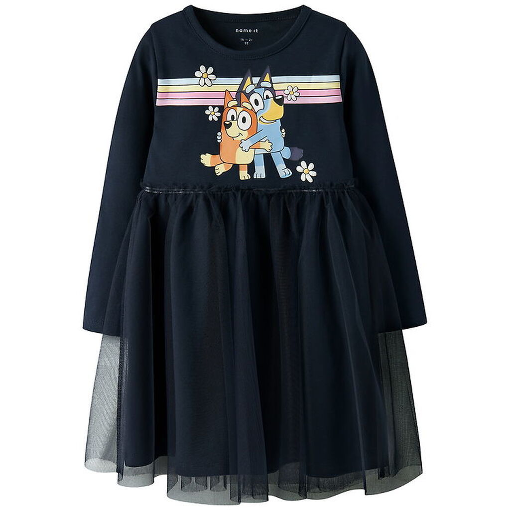 Name It Kjole - Sweat/Tyl - NmfJean - Bluey - Navy Blazer