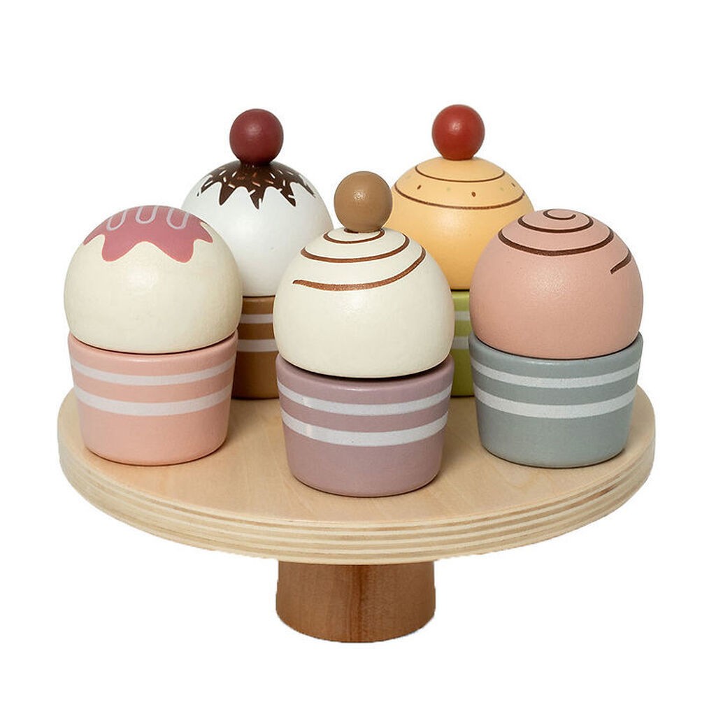 MaMaMeMo Legemad - Cupcakes På Kagefad - Træ