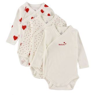 Petit Bateau Body l/æ - 3-pak - Hvid m. Hjerter