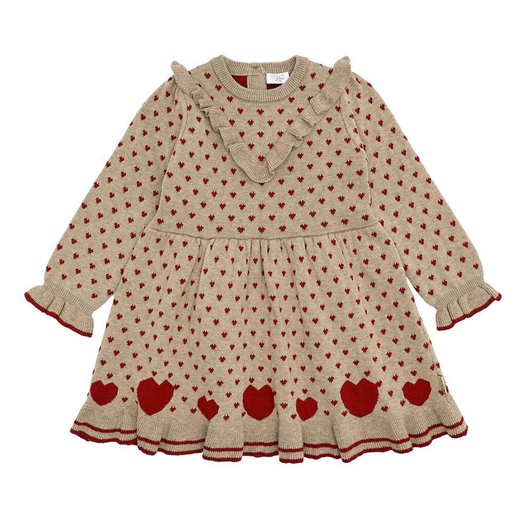 Hust and Claire Kjole - Strik - HCKarina - Biscuit/Rød m. Hjerte