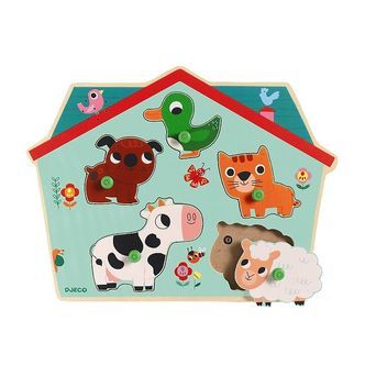 Djeco Puslespil m. Lyd - 5 Brikker - Træ - Ouaf Woof