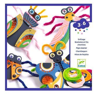 Djeco Kreasæt - DIY - Træk På Snor - Små Dyr Og Piperensere