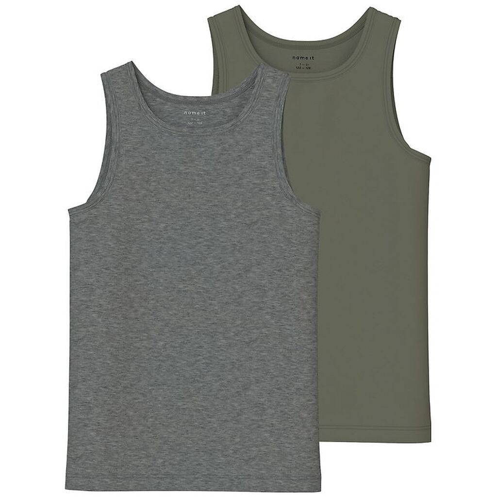 Name It Undertrøjer - Noos - NkmTank - 2-pak - Tea Leaf/Dark Gre