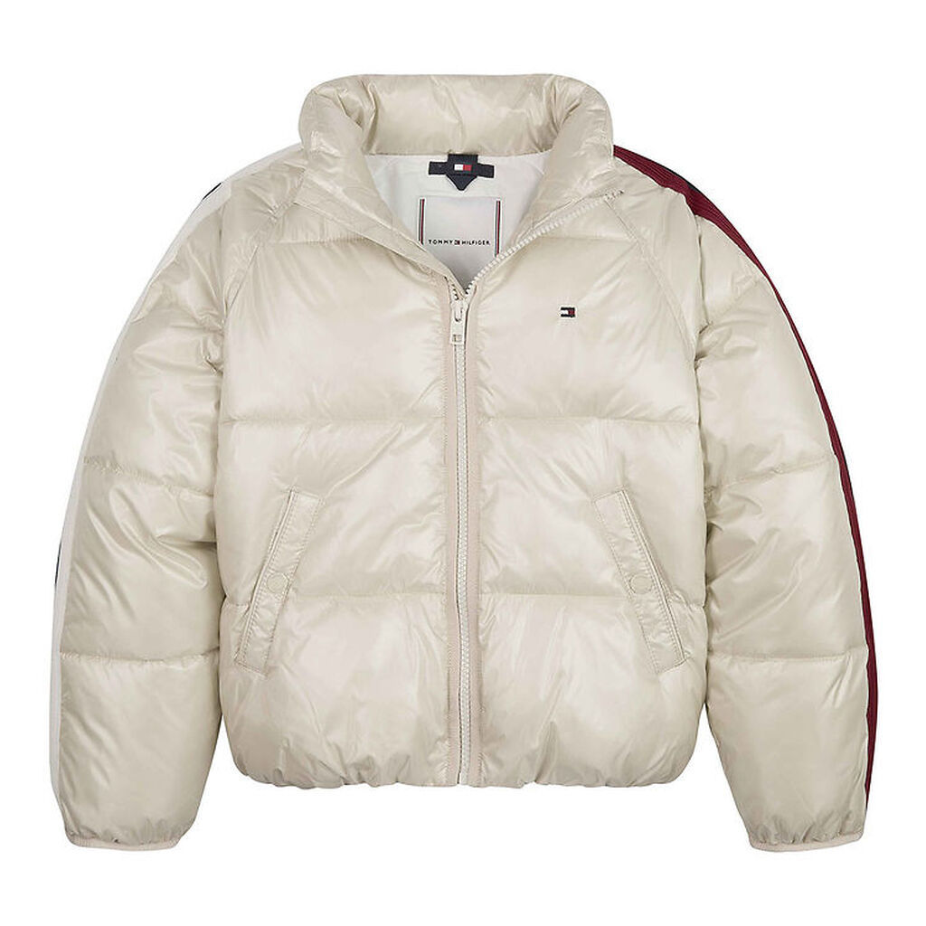 Tommy Hilfiger Dynejakke - Global Stripe Puffer - Classic Beige