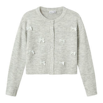 Name It Cardigan - Strik - NkfKarin - Lysegråmeleret/Sløjfer