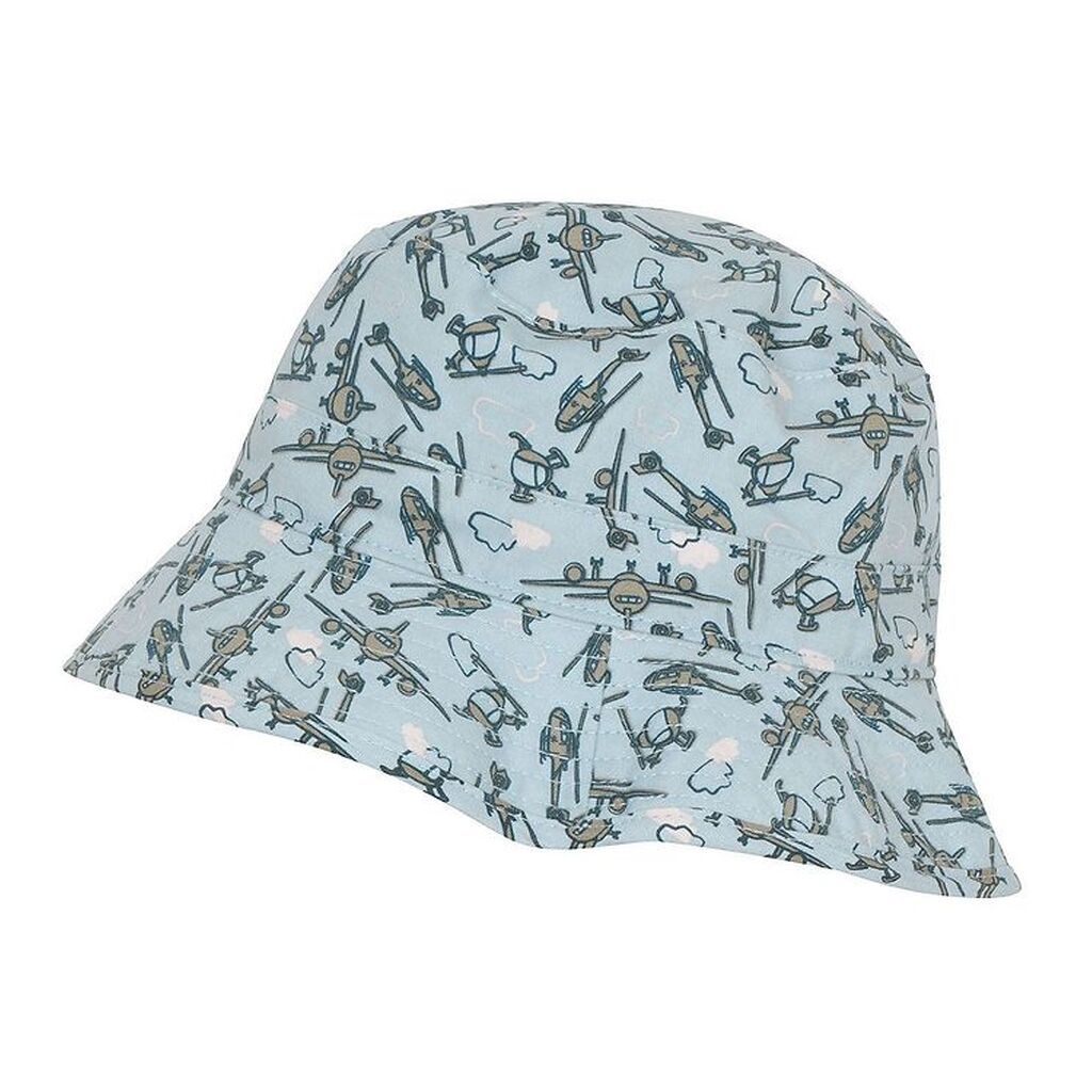 Melton Bøllehat - UV50+ - Dusty Light Blue m. Flyvemaskiner