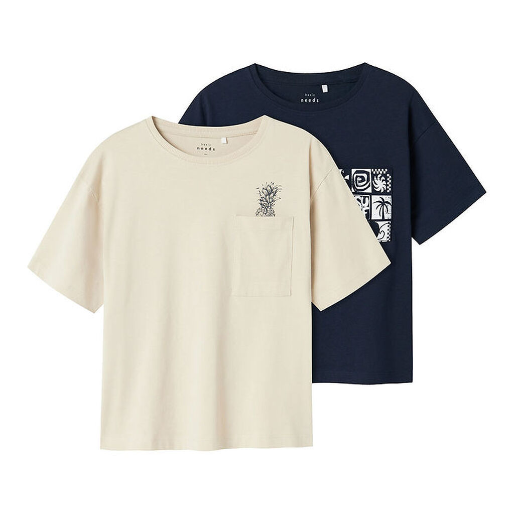 Name it T-shirt - NkmVilian - 2 Pak - Navy Blazer/Bright white m