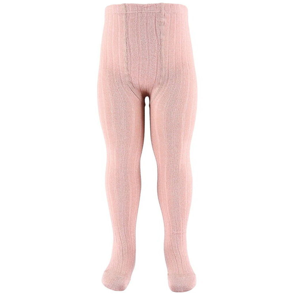 Condor Strømpebukser - Viskose - Rib - Rosa m. Glimmer