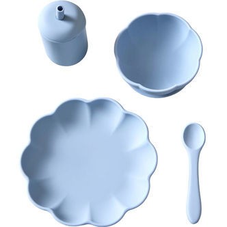 Jack o Juno Spisesæt - Silikone - 4 Dele - Poppy - Pale Blue