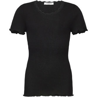 Rosemunde T-shirt - Rib - Balta - Sort m. Blonder
