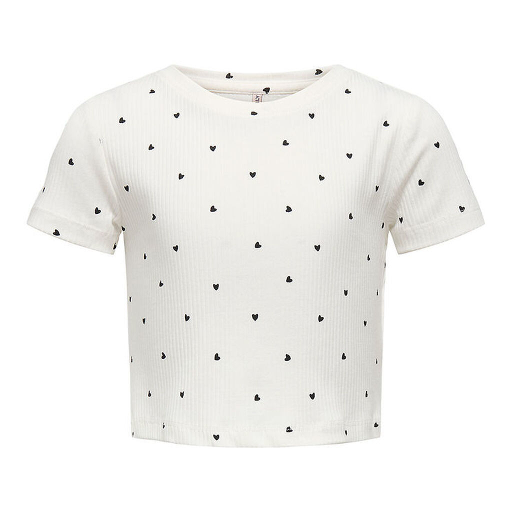 Kids Only T-shirt - KogBella - Rib- Cloud Dancer/Black Hearts