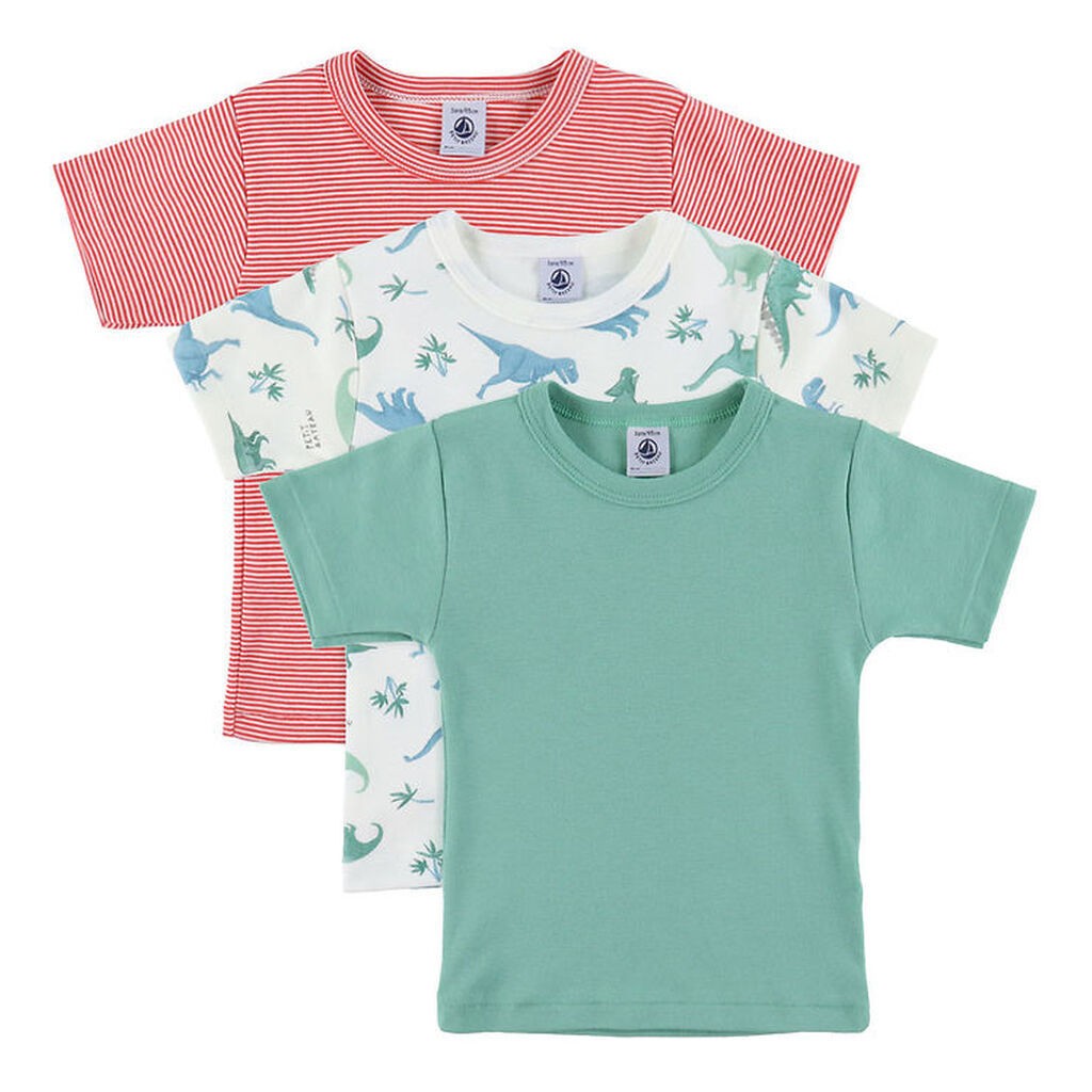 Petit Bateau T-shirt - 3-pak - Grøn/Rød