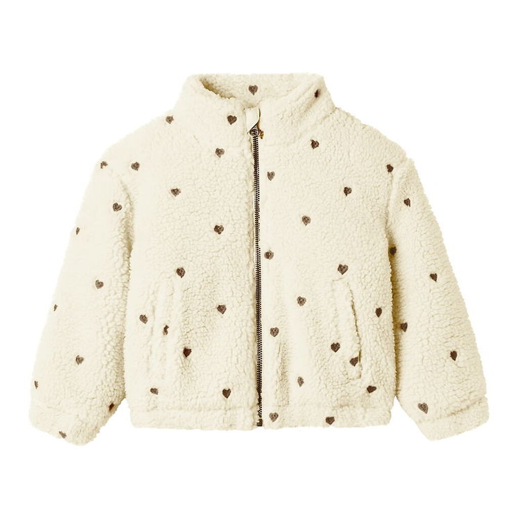 Lil' Atelier Fleecejakke - NmfNalo - Turtledove/Sort m. Hjerter