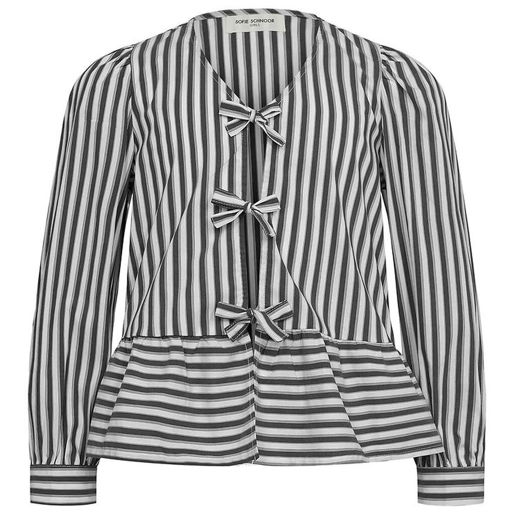 Sofie Schnoor Girls Skjorte - Mørkegrå/Hvidstribet