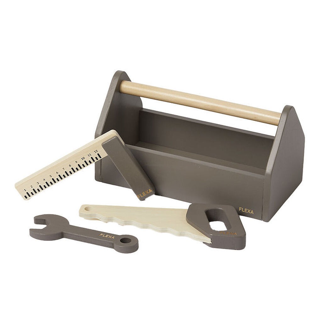 Flexa Værktøjskasse - Træ - Play - 4 Dele - Dusty Brown/Birch Pl