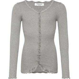 Rosemunde Cardigan - Rib - Balta - Gråmeleret m. Blonder