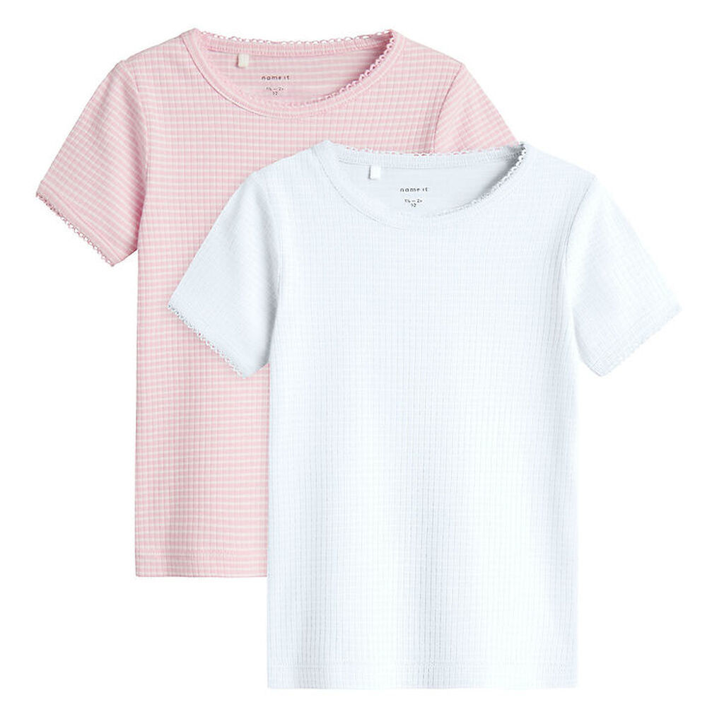 Name It T-shirt - 2-pak - NmfFikatie - Rib - Lucent White/W Swee