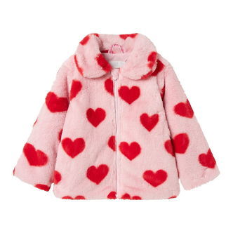 Name It Jakke - Imiteret Pels - NmfMindy - Nosegay m. Hjerter