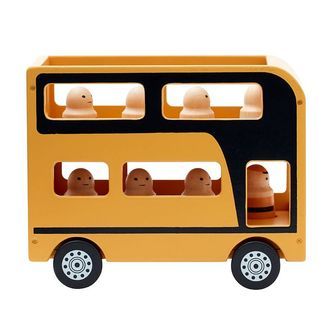 Kids Concept Dobbeltdækkerbus - 25 cm - Aiden - Gul m. Figurer