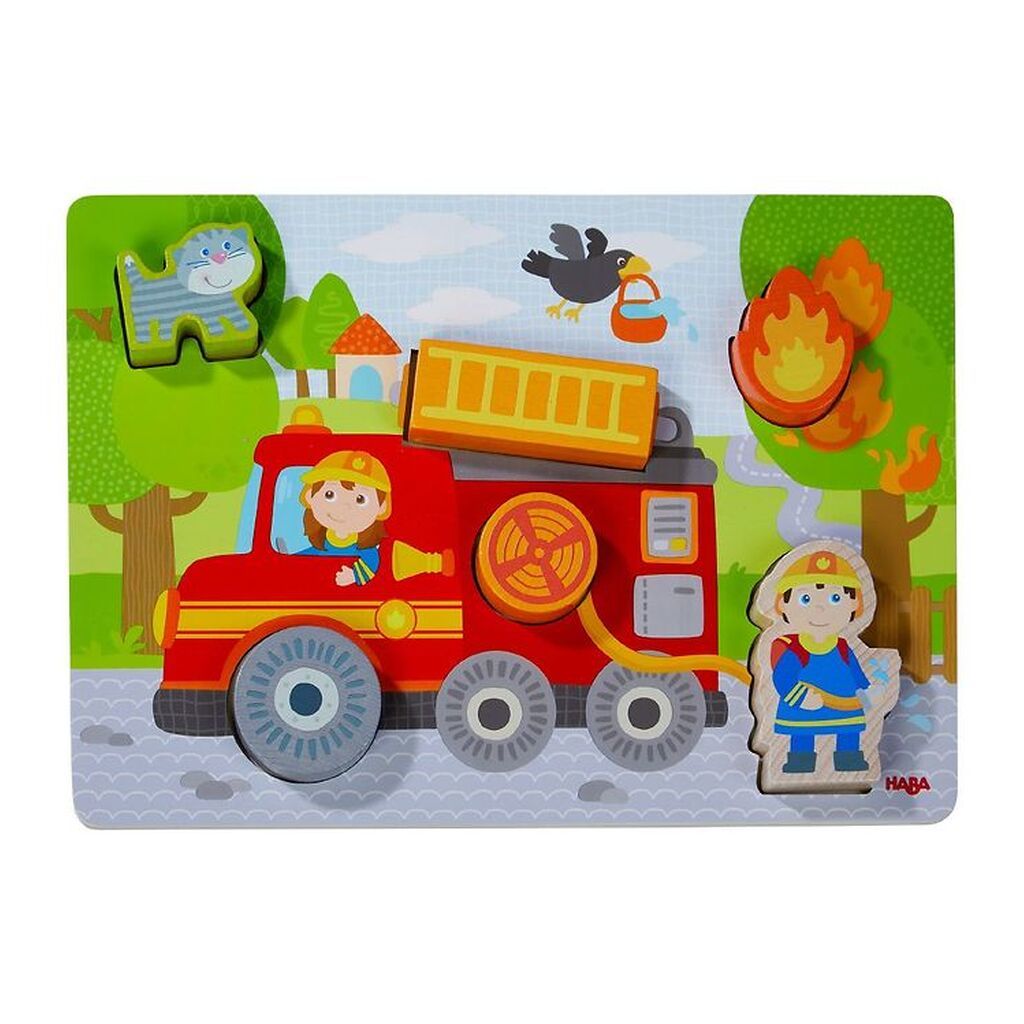Haba Puslespil - 6 Brikker - Træ - Brandbil